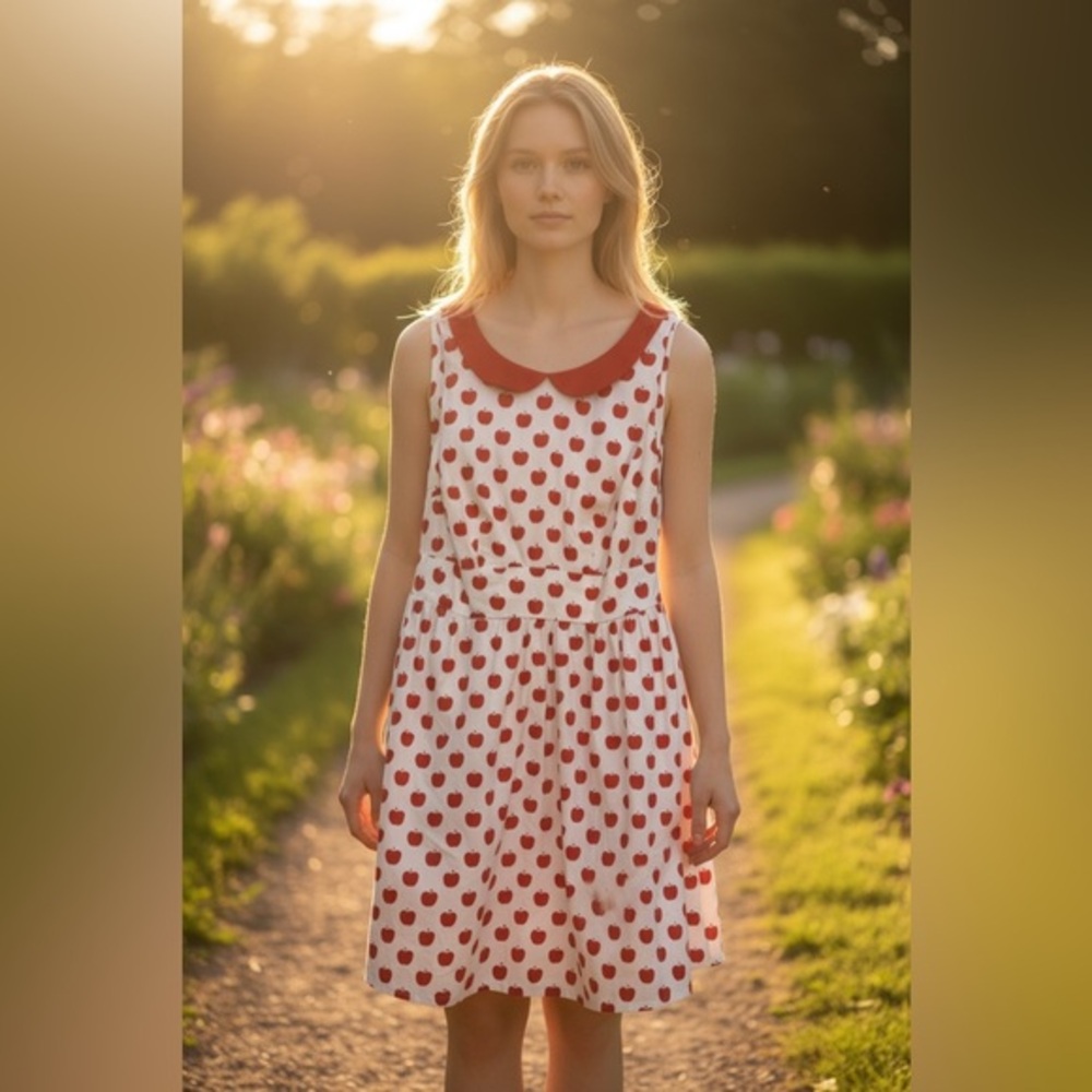 IXIAH Made in USA Peter Pan Collar Apple Print Dress XL